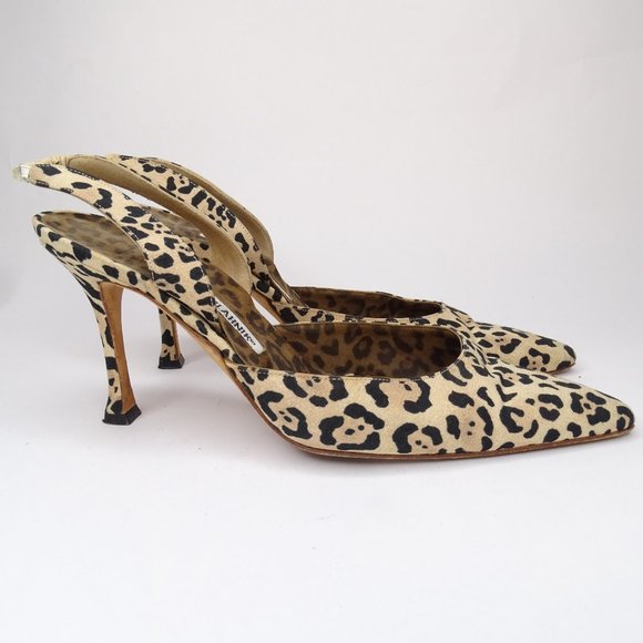Manolo Blahnik Carolyne Slingback Pump Leopard 37 - Picture 6 of 10